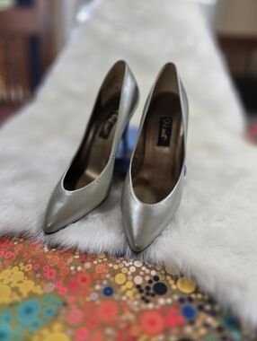9 West Silver Pointed-Toe High Heel Pumps